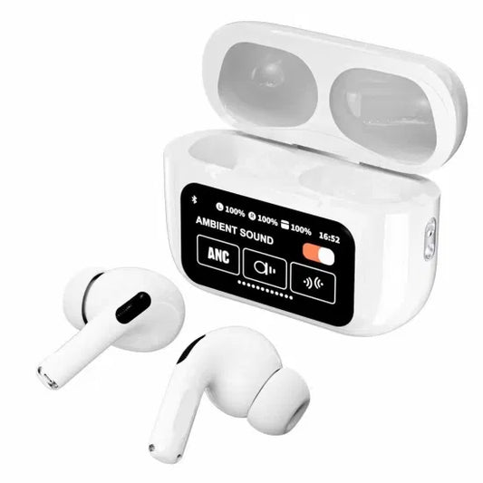 White A9 Pro AirPods with Screen