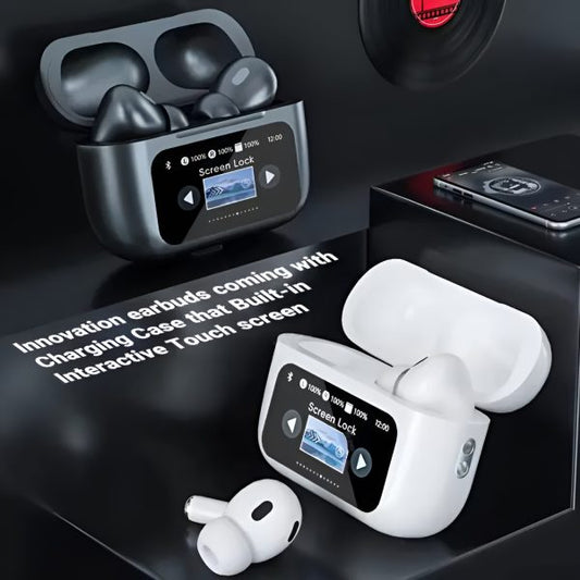 White A9 Pro AirPods with Screen